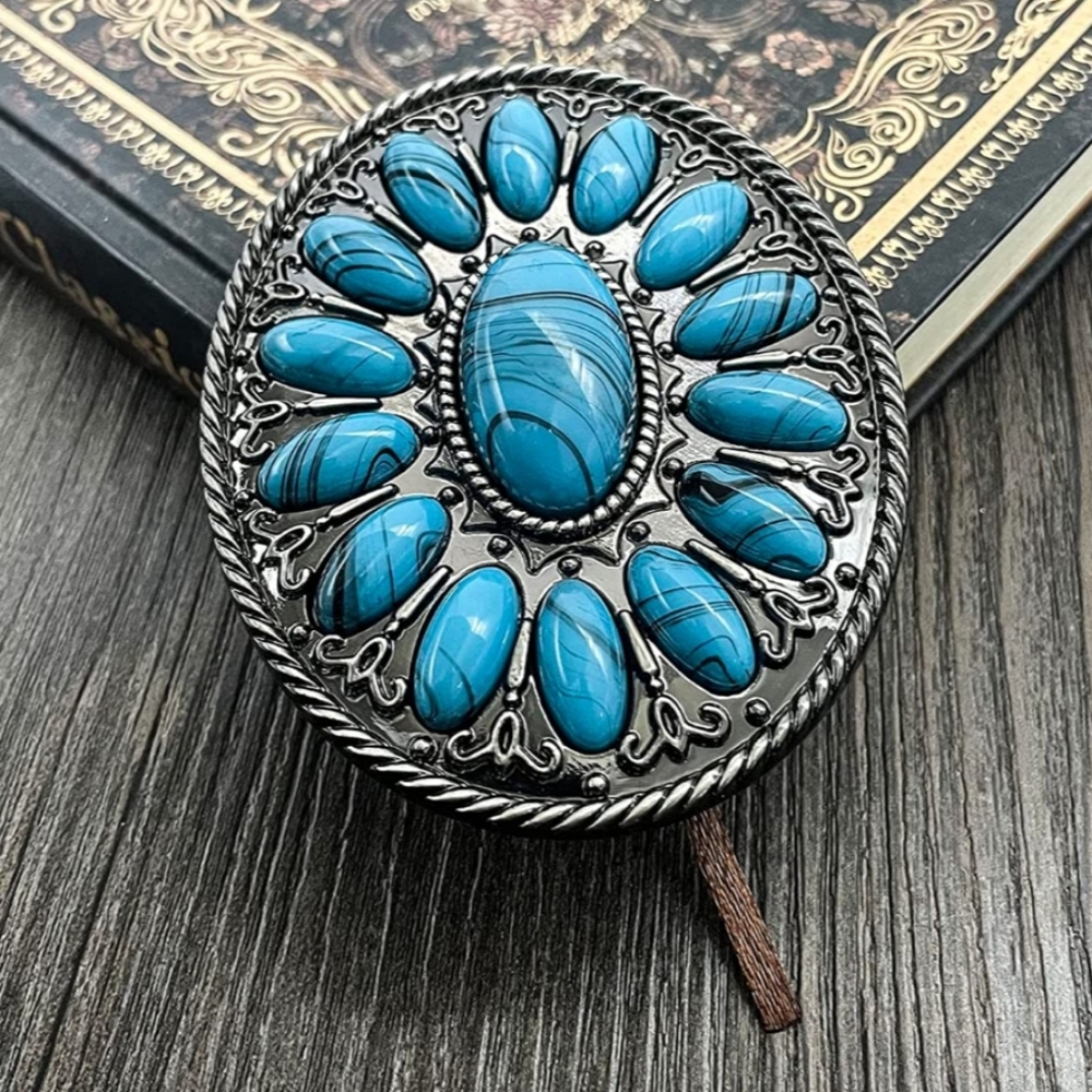 Western Cowboy Native American Stone belt buckle
